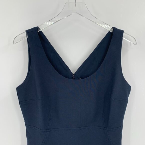 Club Monaco Button Back Vent navy blue shift dress sheath midi career new 8 - Picture 3 of 5